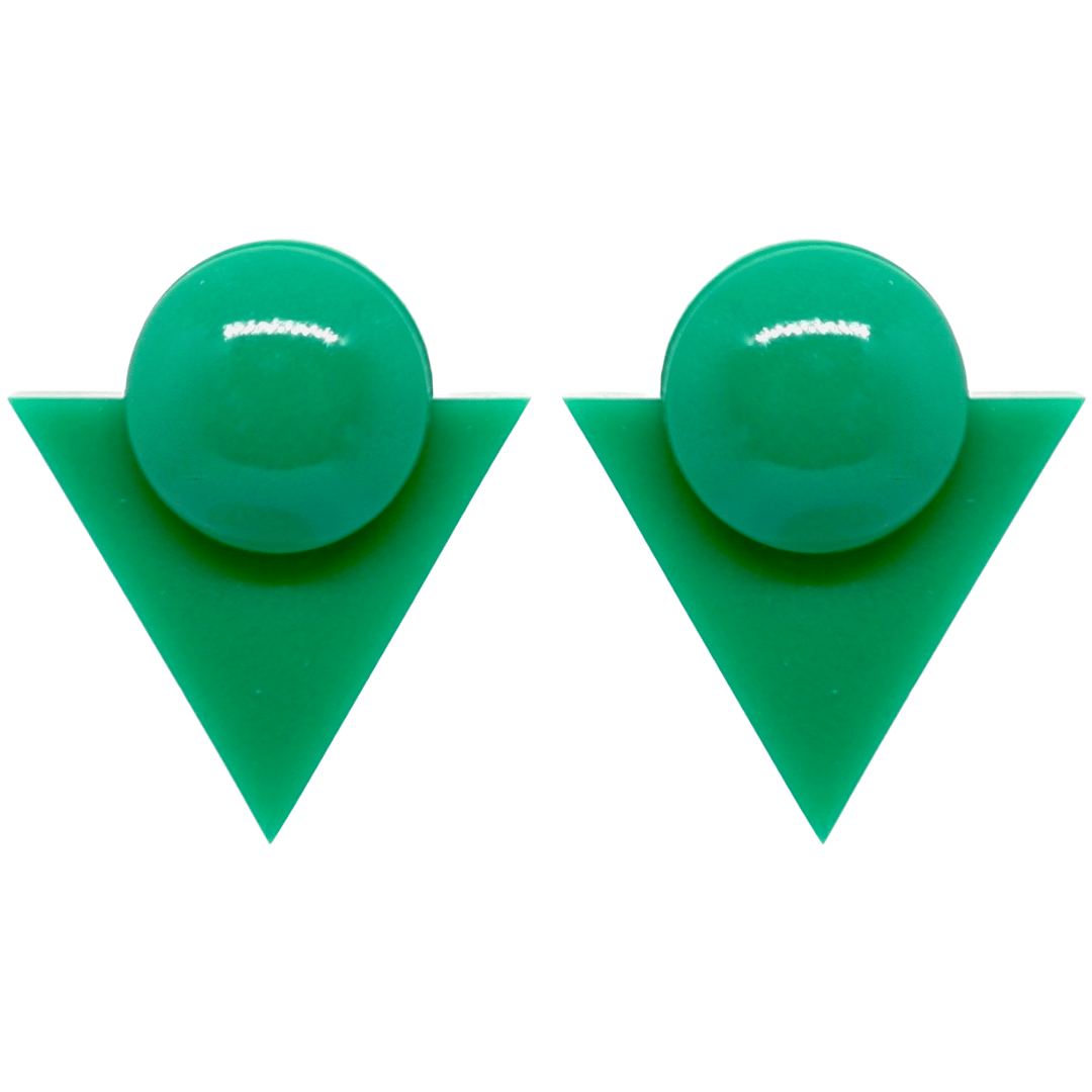 1980's Style Retro Green Earrings Geometric Triangle Atomic Cat