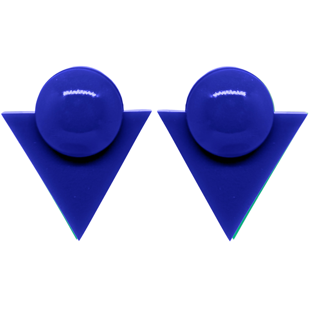 1980's Style Retro Blue Earrings Geometric Triangle Atomic Cat
