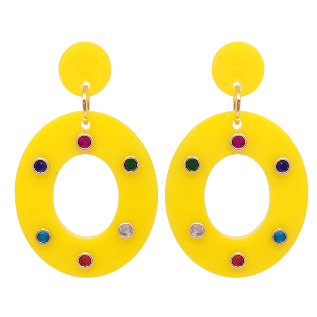 1980's Style Retro Earrings Oval Jewel Rhinestone Atomic Cat