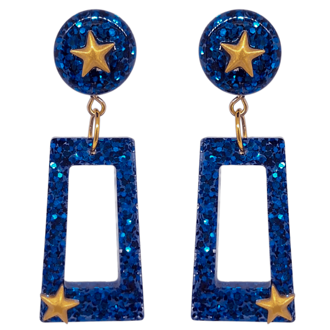 1970's Blue Glamrock Disco Retro Style Earrings by Atomic Cat