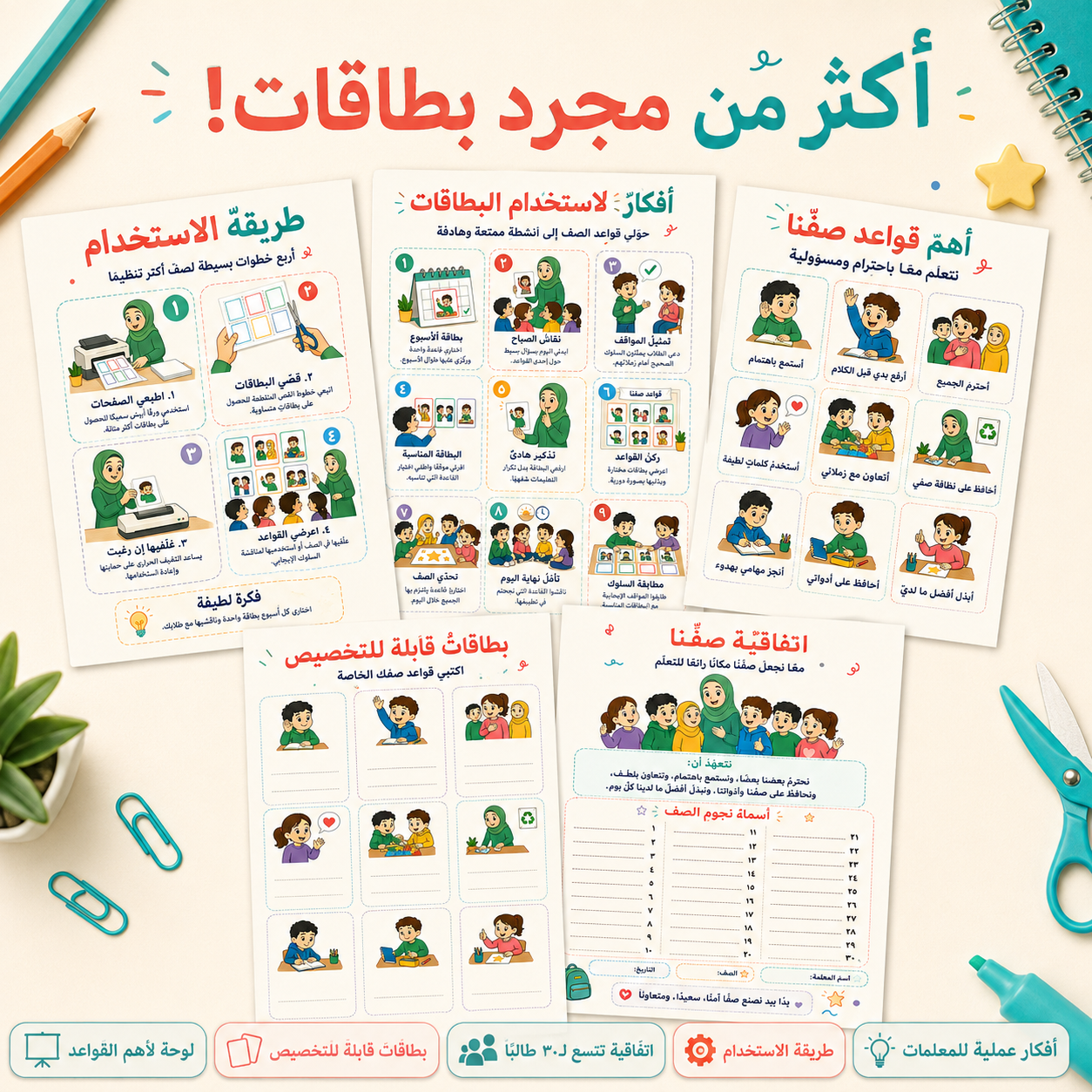 بطاقات قواعد صفّنا – ٥٤ بطاقة جاهزة للطباعة