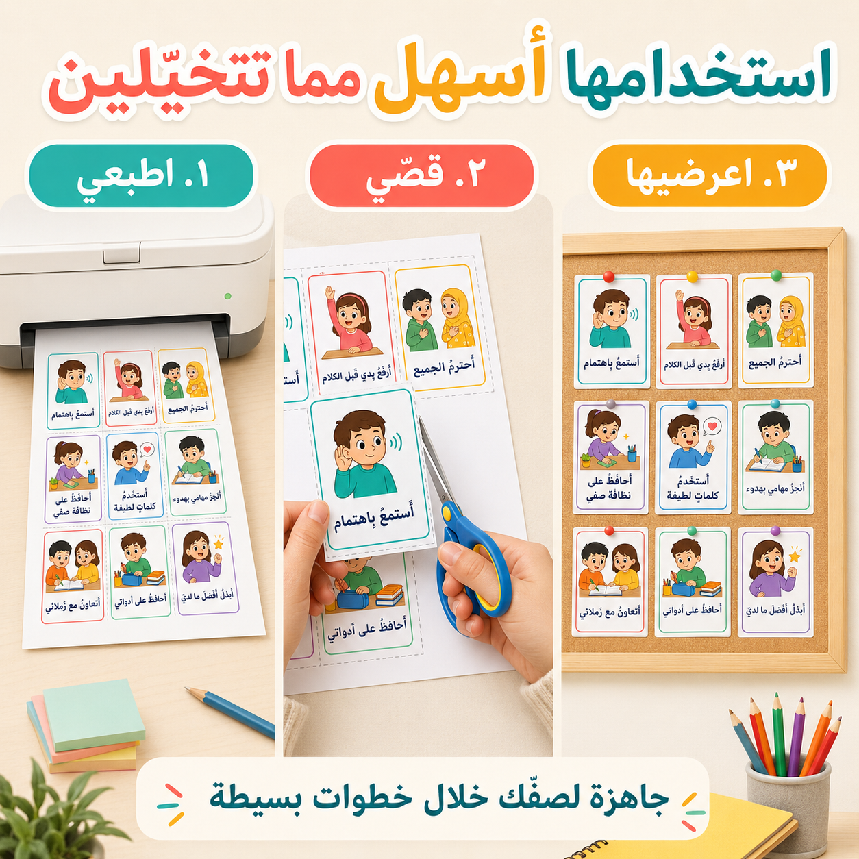بطاقات قواعد صفّنا – ٥٤ بطاقة جاهزة للطباعة