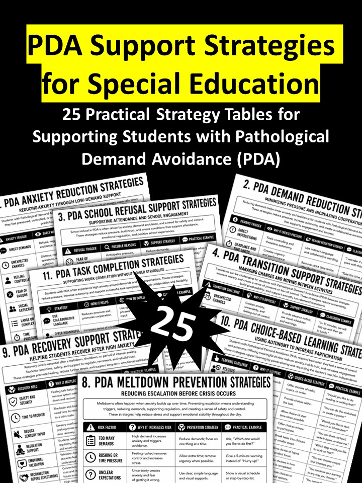 PDA Support Strategies for Special Education free printable
