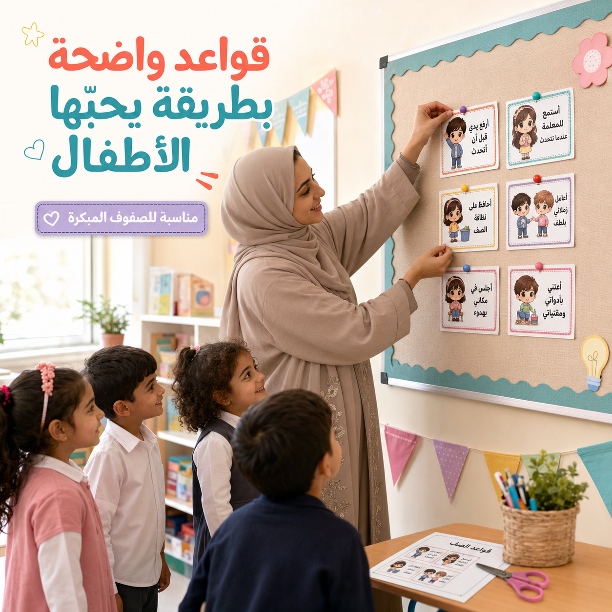 بطاقات قواعد صفّنا بستايل تشيبي – ٥٤ بطاقة جاهزة للطباعة