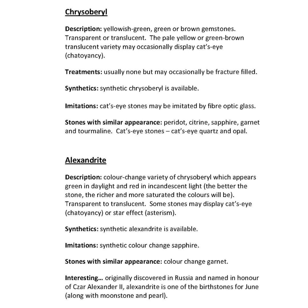 sample page from jewellers quick reference guide to working with gemstones