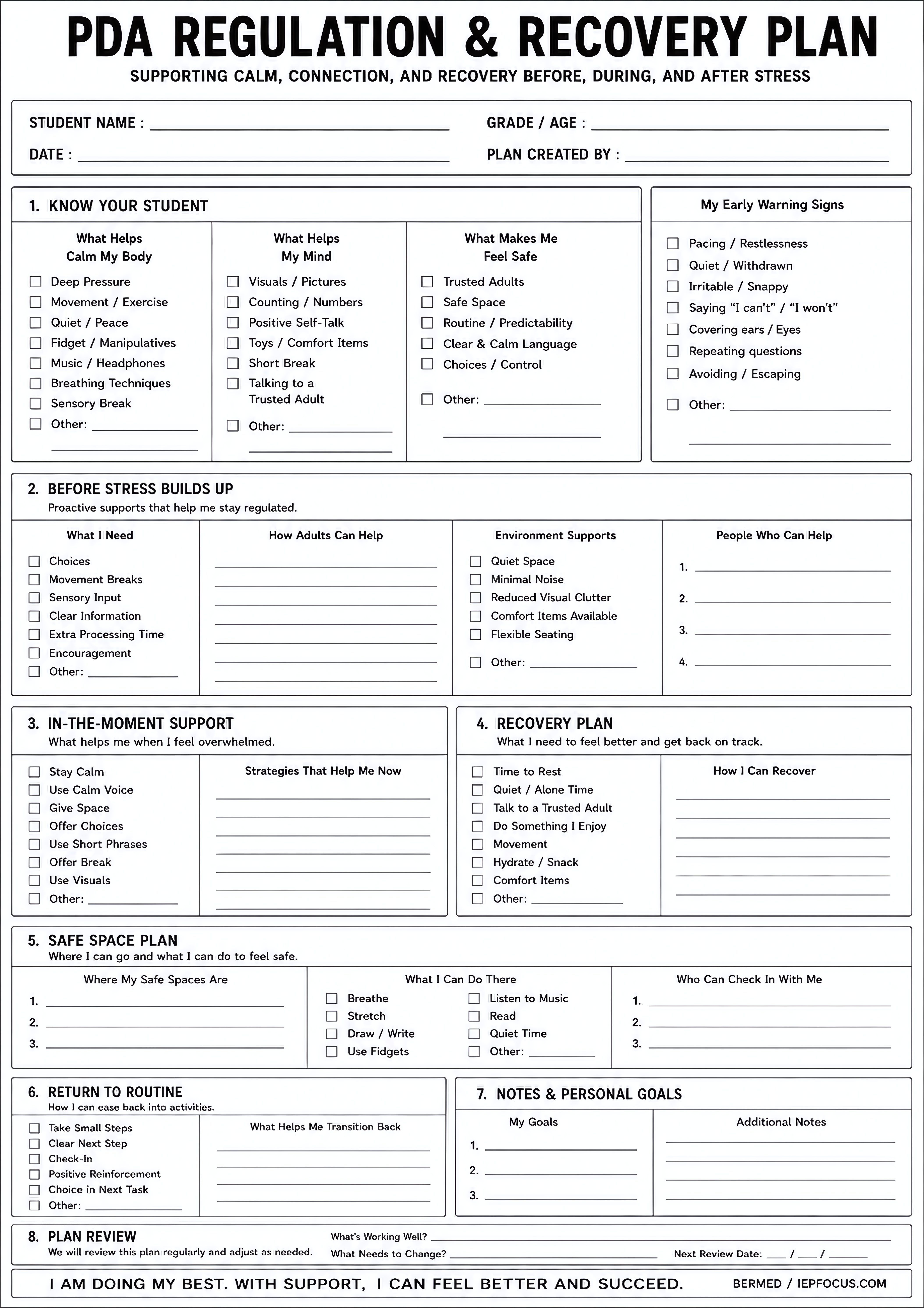 PDA Regulation & Recovery Plan free printable