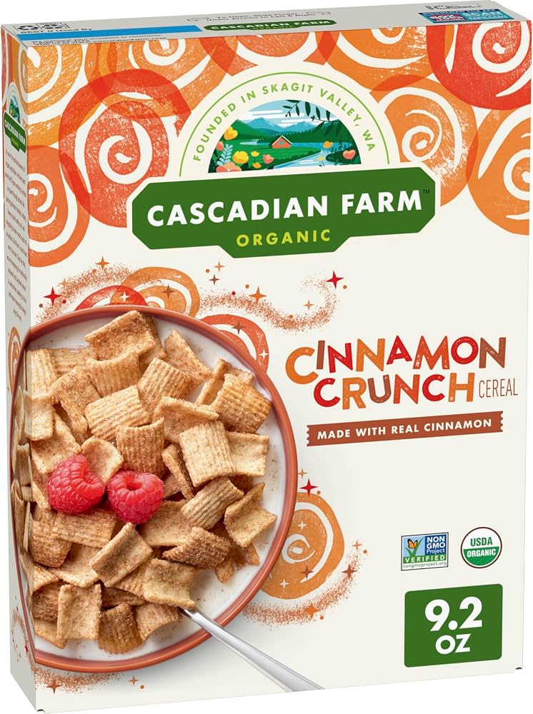 An image of Cascadian Farm Cinnamon Crunch cereal.