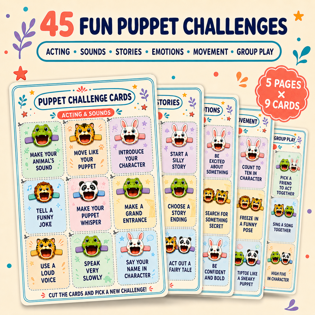 50 Moving-Mouth Animal Puppets