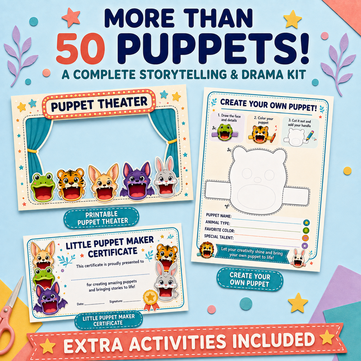 50 Moving-Mouth Animal Puppets