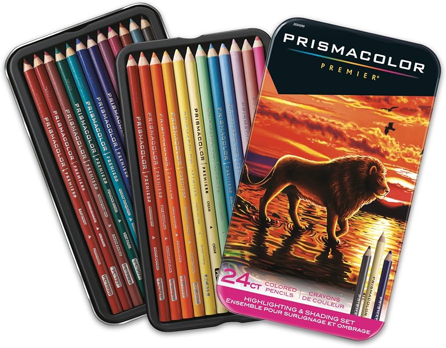 An image of Prismacolor 24-count Highlighting & Shading color pencils.