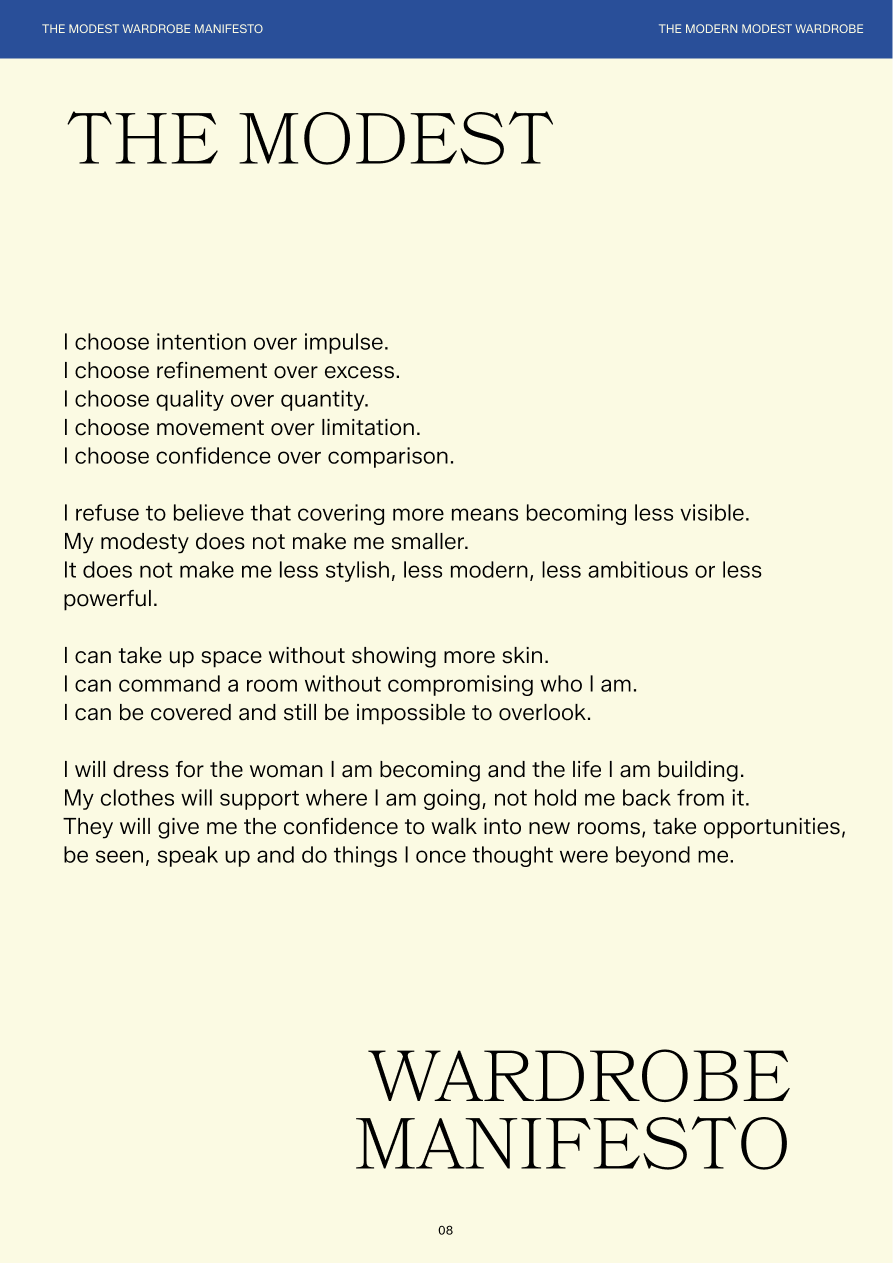 The Modest Wardrobe Manifesto, celebrating intentional dressing, confidence, personal style and the belief that covering more does not mean becoming less visible.