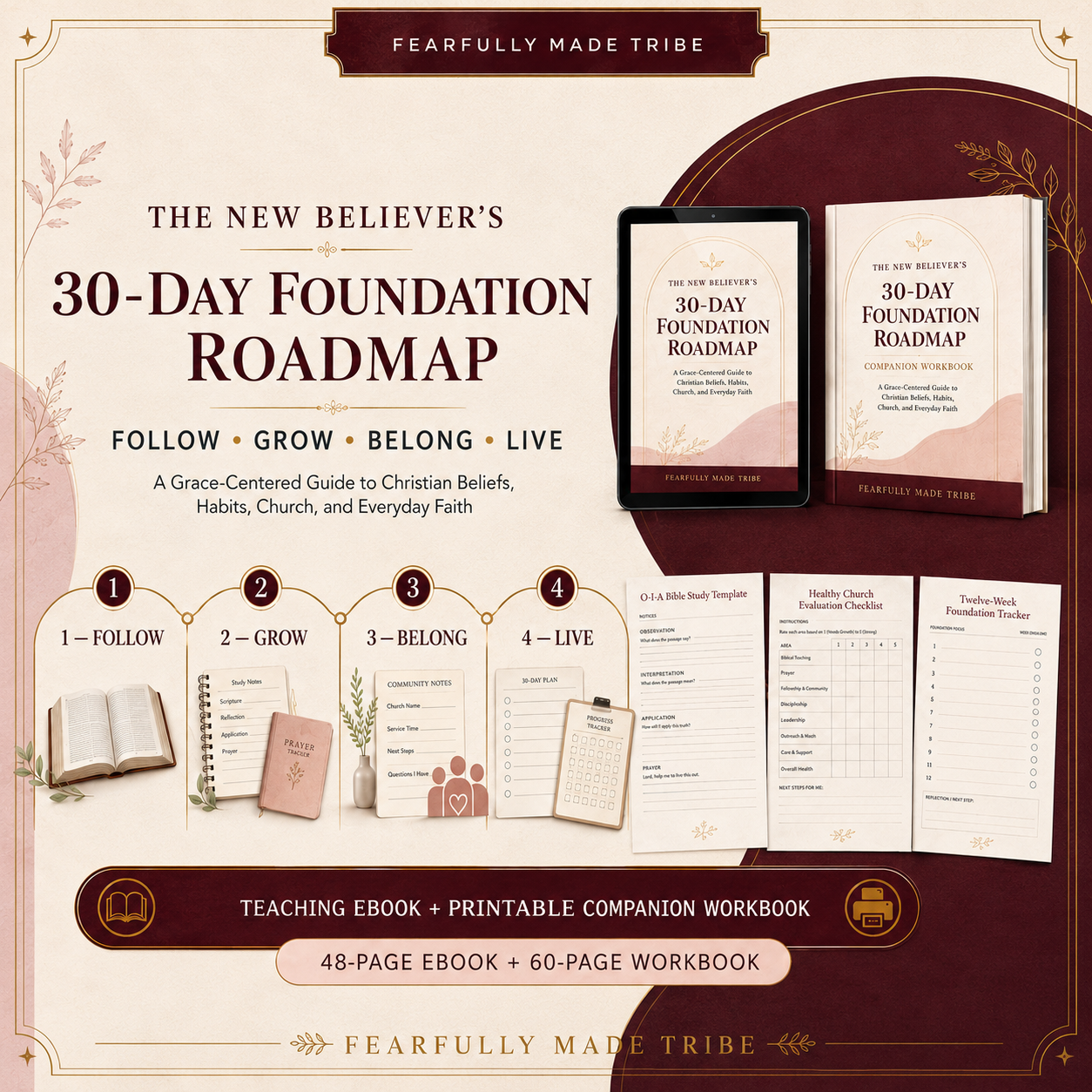 New Believer’s 30-Day Foundation Roadmap Christian ebook and printable workbook bundle
