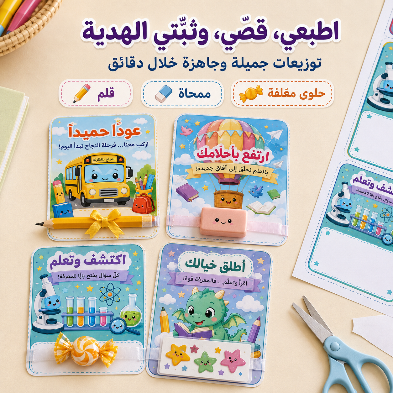 توزيعات العودة إلى المدرسة – ٤٠ تصميمًا جاهزًا للطباعة
