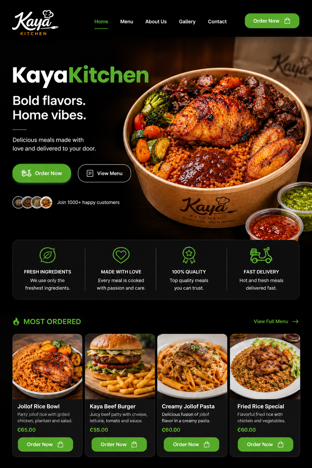 Kaya Kitchen website portfolio screenshot