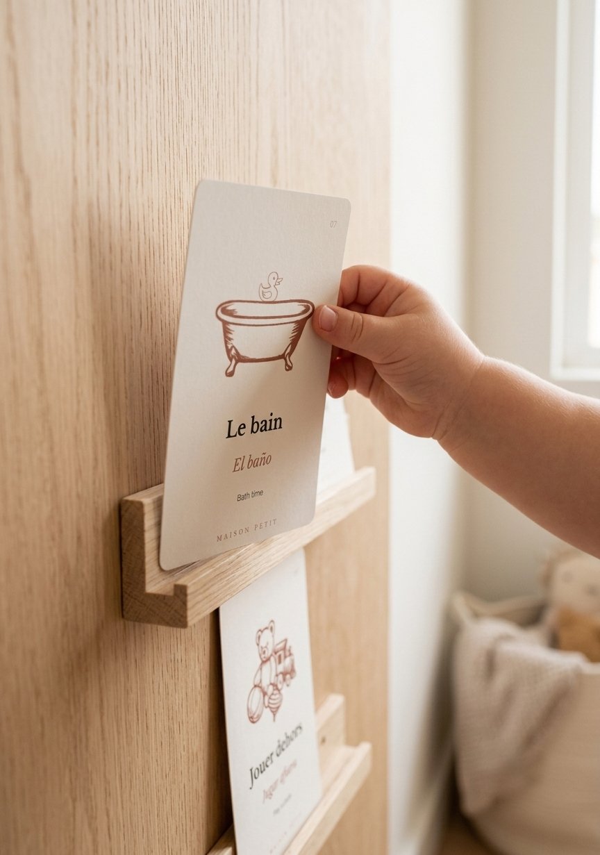 Montessori daily routine cards for kids in French and English - Printable bilingual schedule cards.