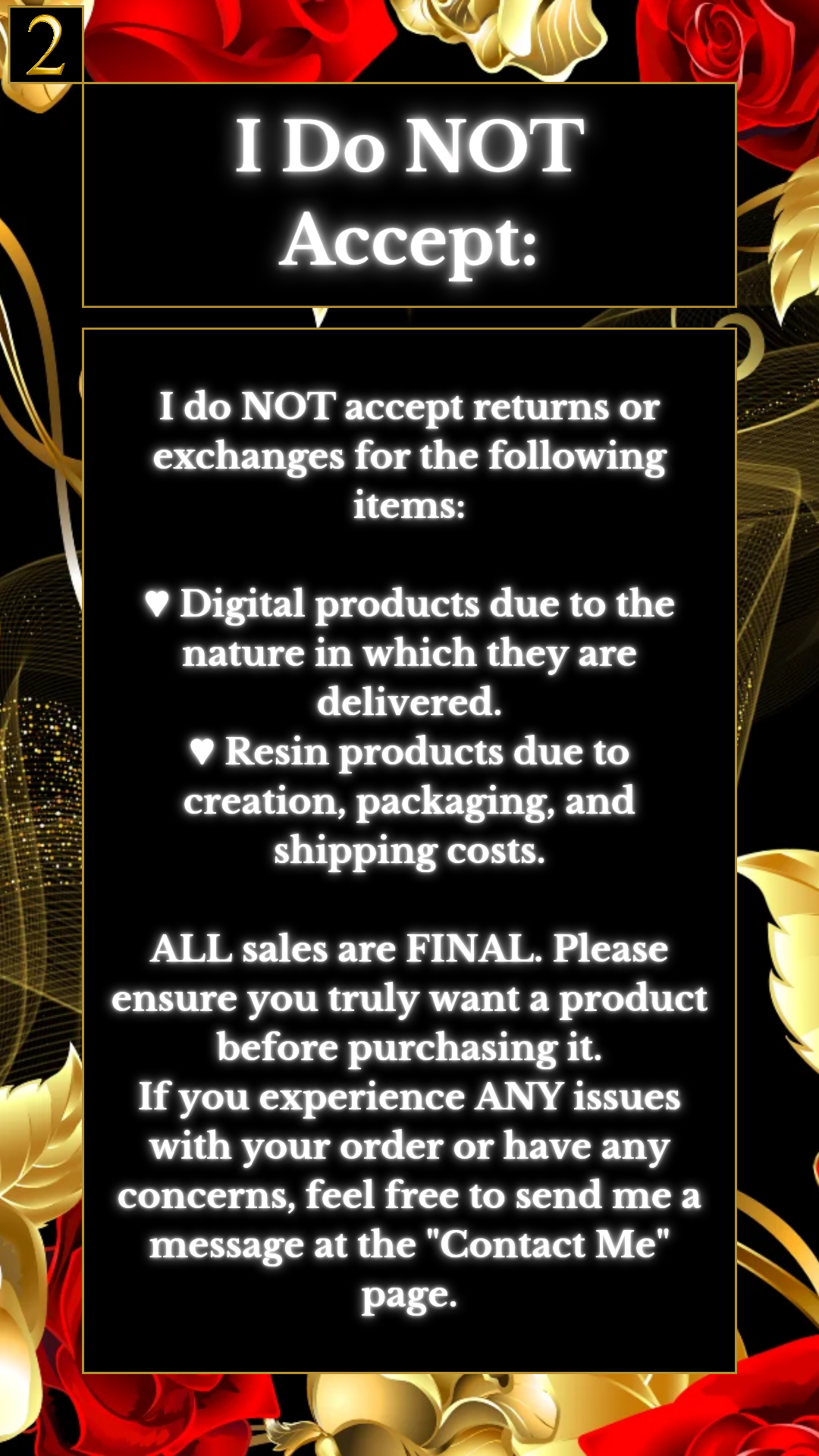 An image describing what products Erin Nevers does not accept for returns and refunds.