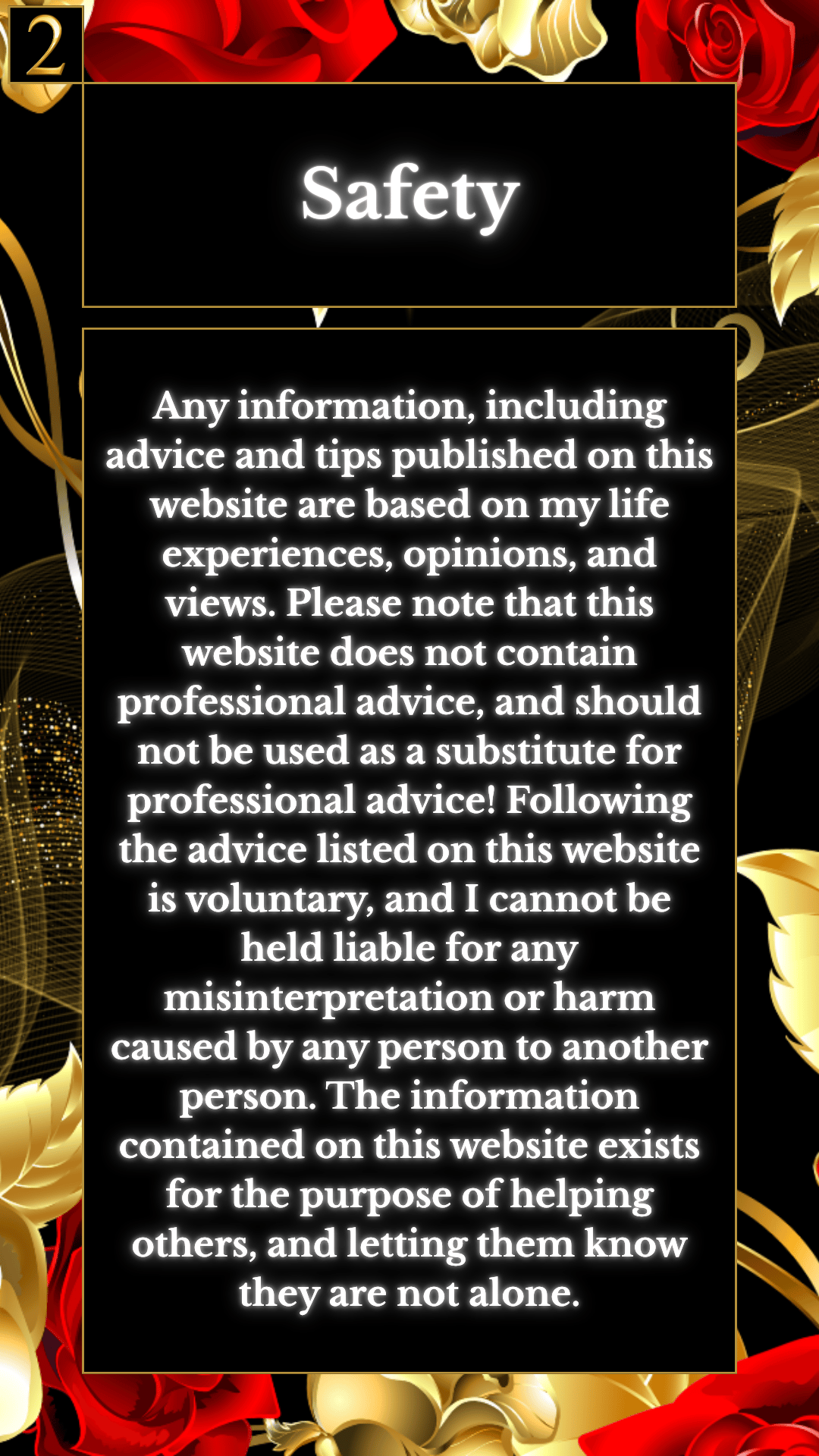 An image describing a safety policy individuals need to follow when visiting Erin Nevers's website.
