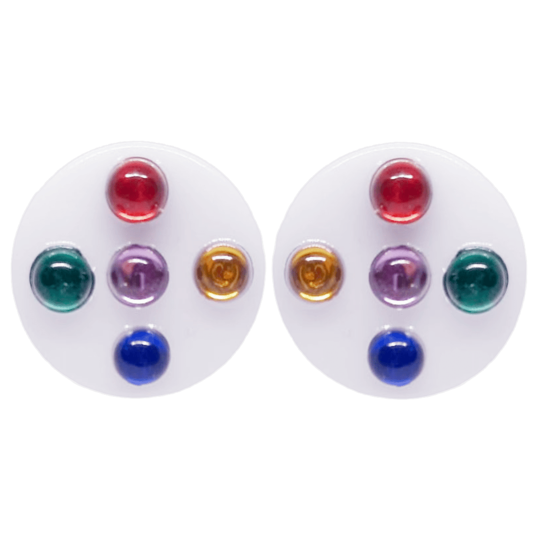 Retro 1980's White Earring with Coloured Jewel Studs Atomic Cat