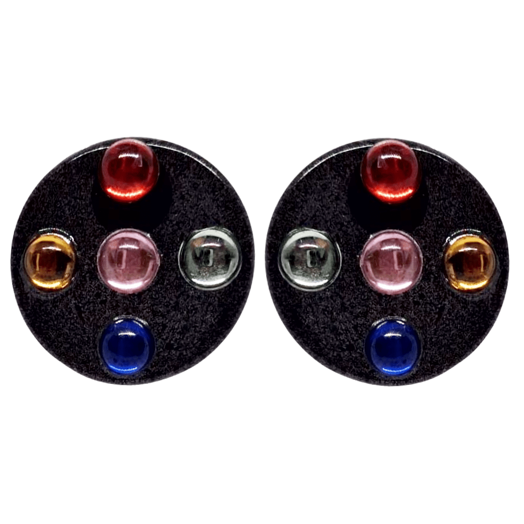 Retro 1980's Black Earrings with colourful Rhinestone studs by Atomic Cat