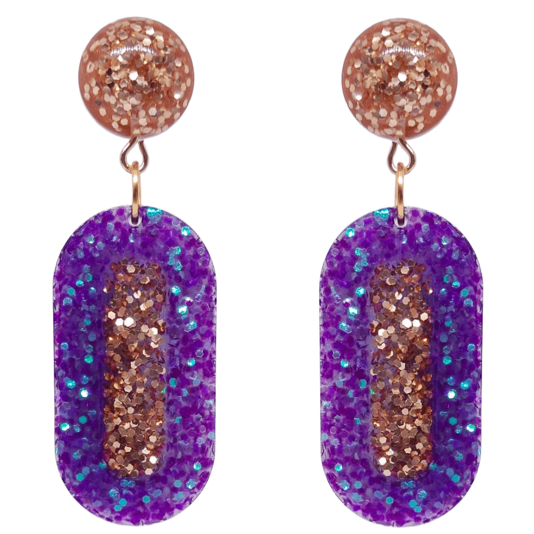 1970's Retro Disco Glitter Earrings Purple Gold by Atomic Cat