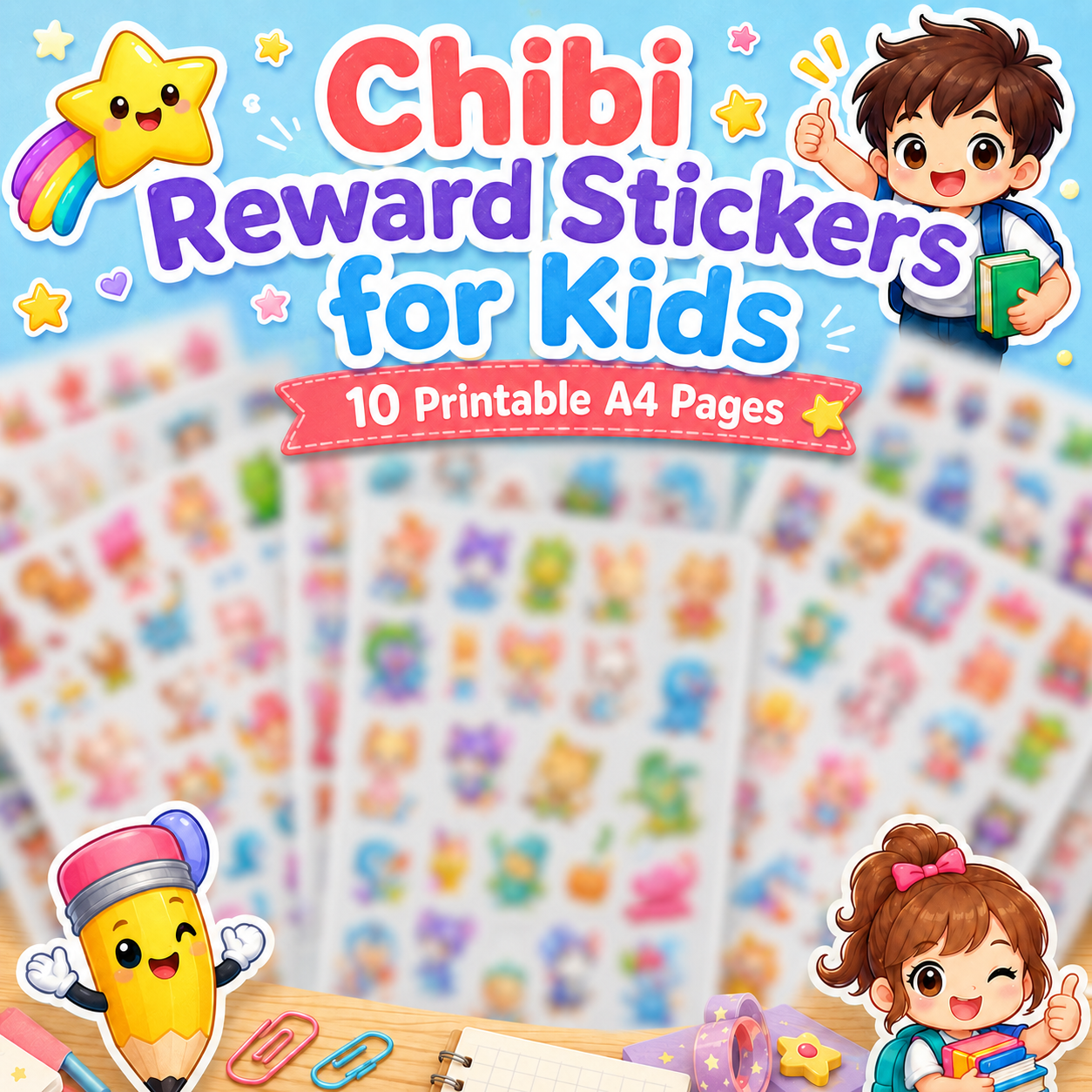 Chibi Reward Stickers for Kids – 160 Printable Stickers