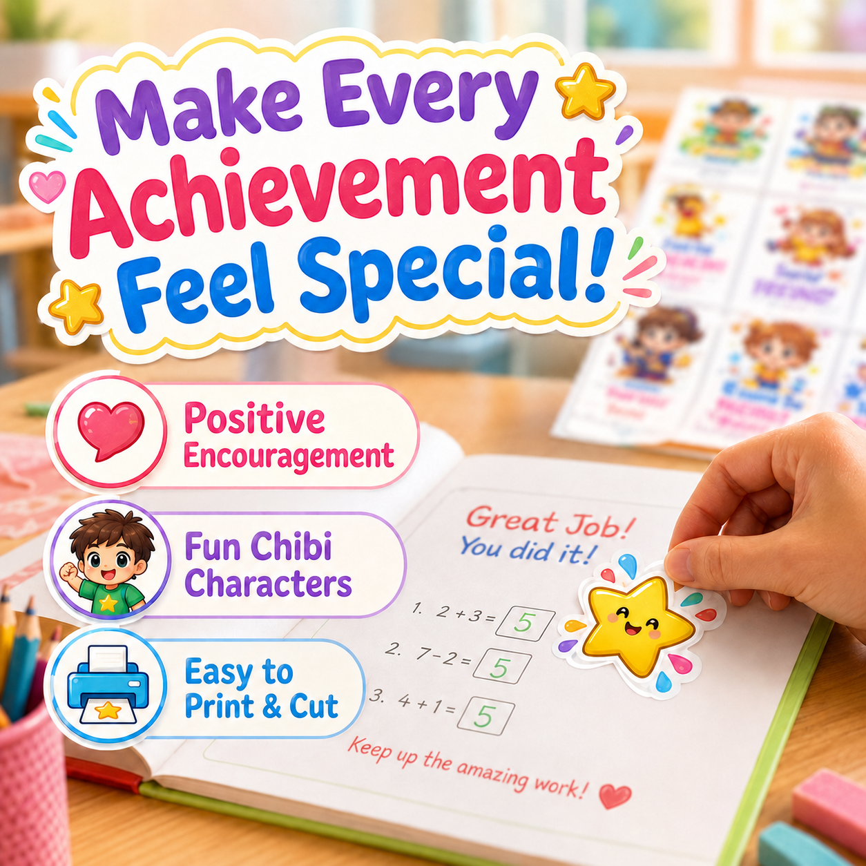 Chibi Reward Stickers for Kids – 160 Printable Stickers