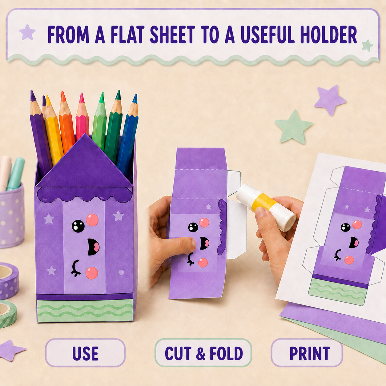 Printable Pencil Holder Craft for Kids