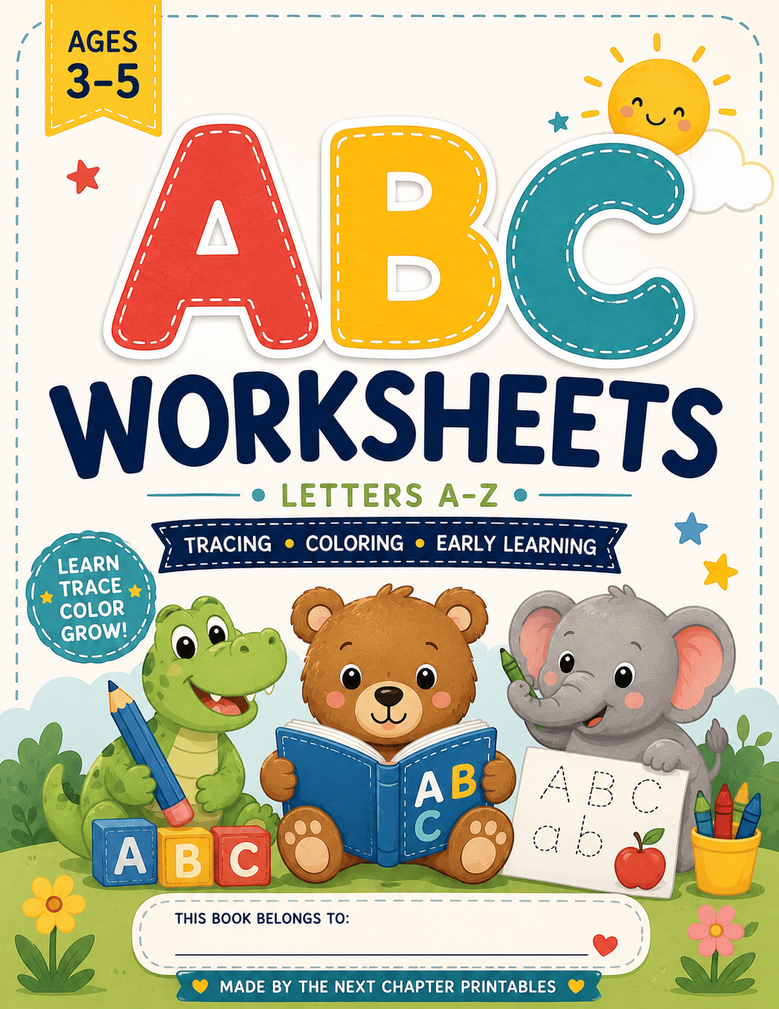 ABC Learning and Tracing Worksheets printable cover for young children learning the alphabet