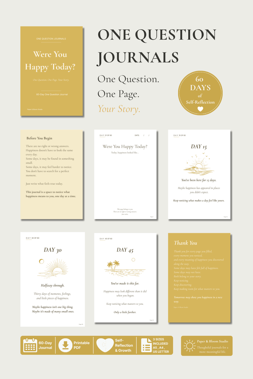 Were You Happy Today 60-Day One Question Journal printable PDF cover and sample pages