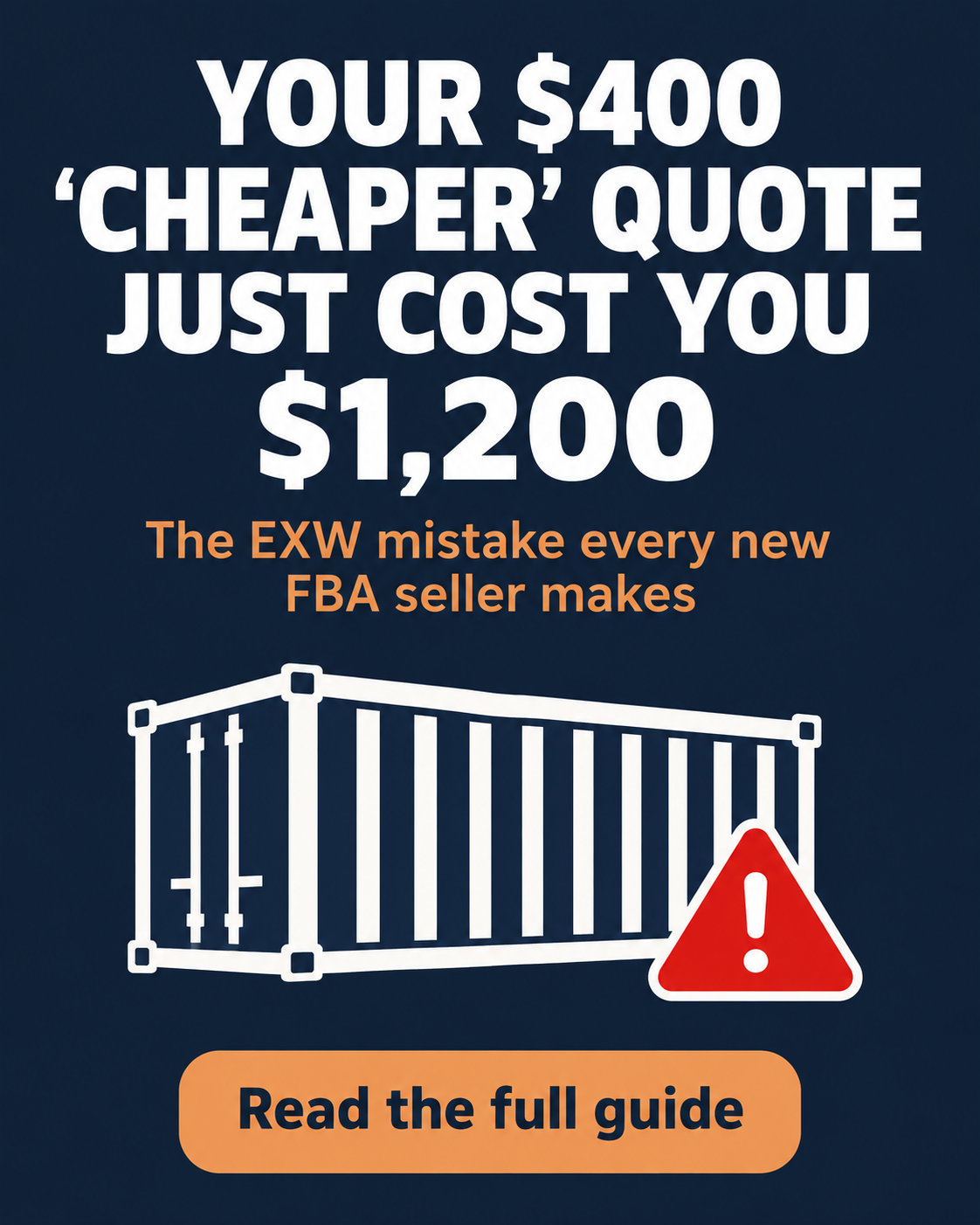 Incoterms and import essentials ebook cover for Amazon FBA sellers, digital PDF guide about EXW FOB DDP shipping terms
