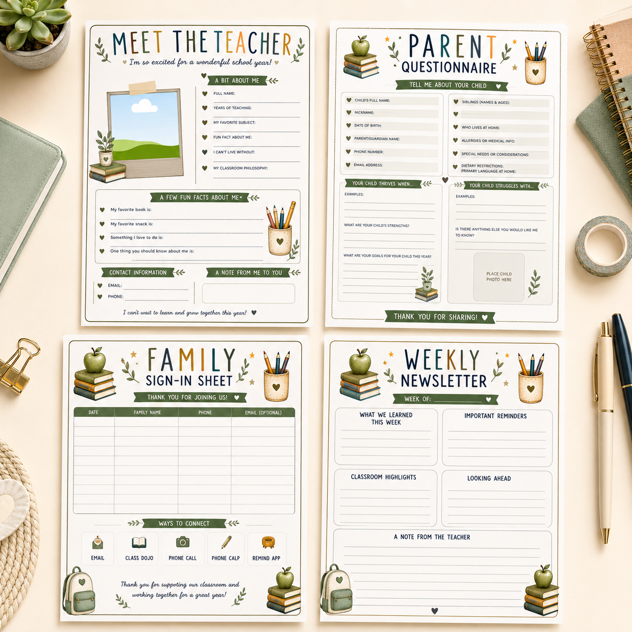 Meet the Teacher Kit: Editable Canva Teacher Printables & Classroom Forms