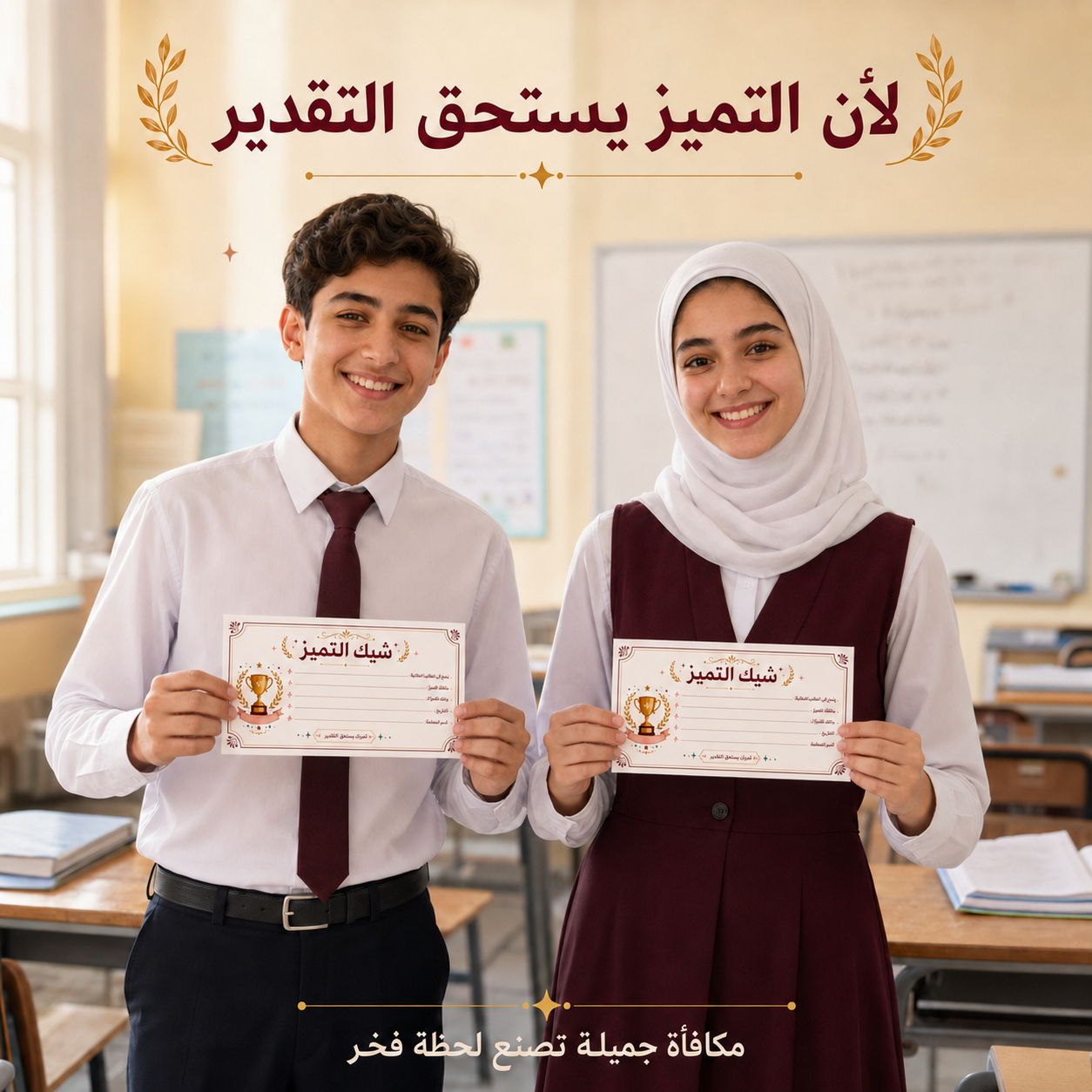 شيك التميز للطلاب والطالبات | 105 شيكات تحفيزية جاهزة للطباعة