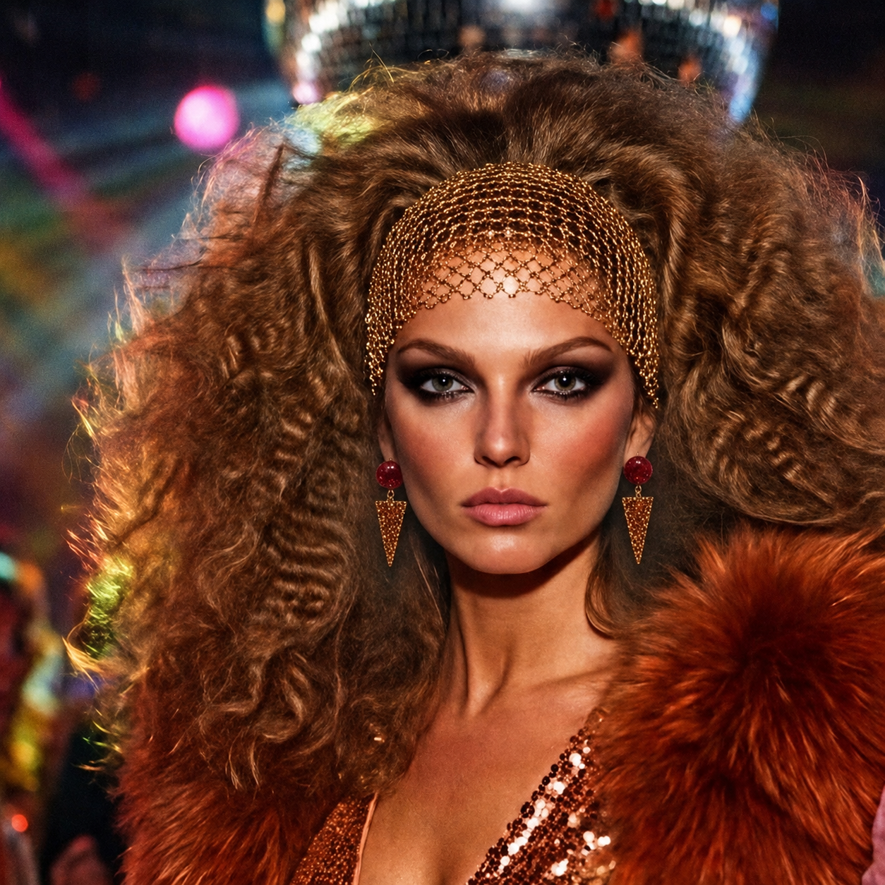 Retro 1970's Style Disco Glamrock Earrings Red Gold Glitter by Atomic Cat