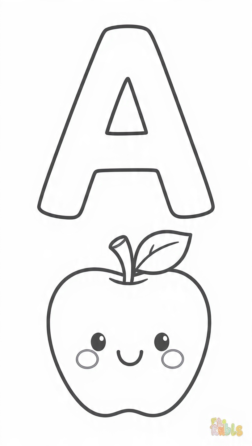 A is for Apple Coloring Image for Kids