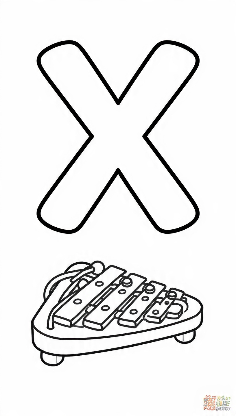 X is for Xylophone coloring image for kids
