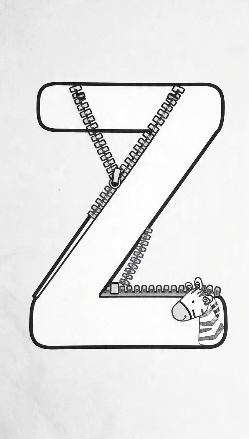 Z is for Zip Coloring Image for Kids