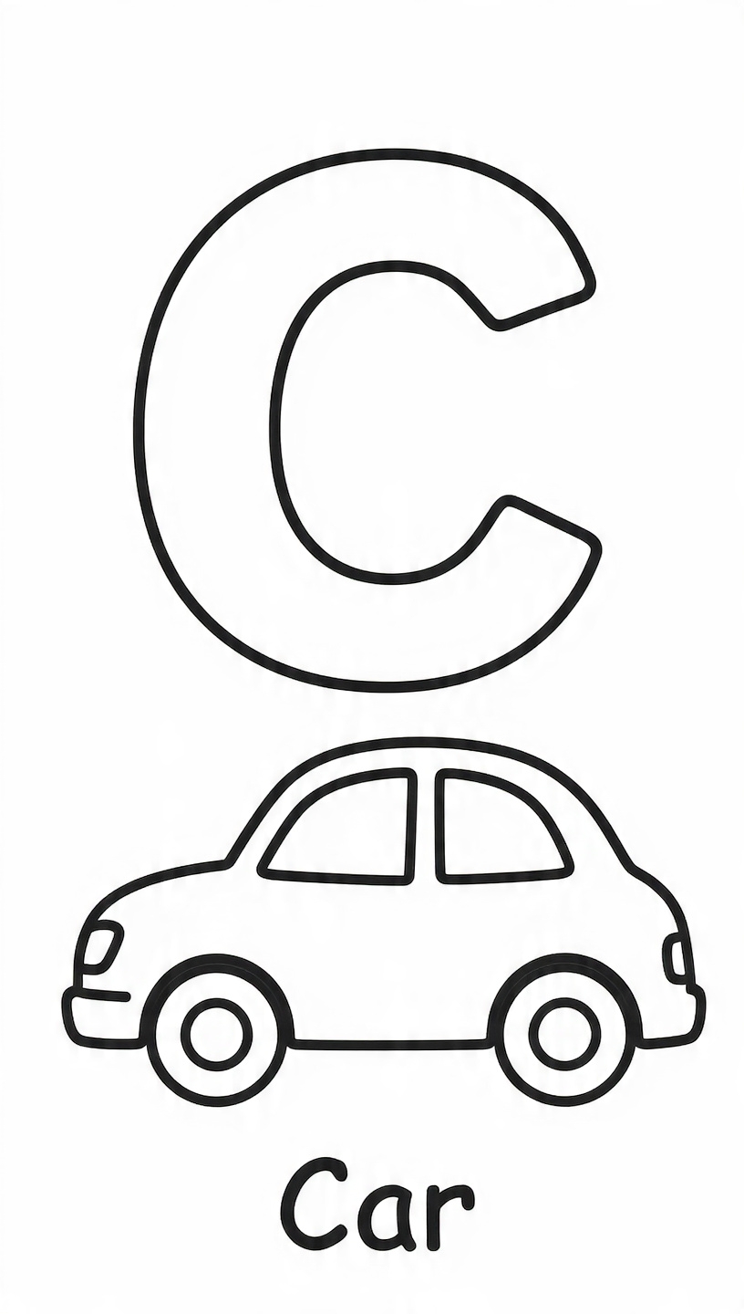 C is for Car Coloring Image for Kids