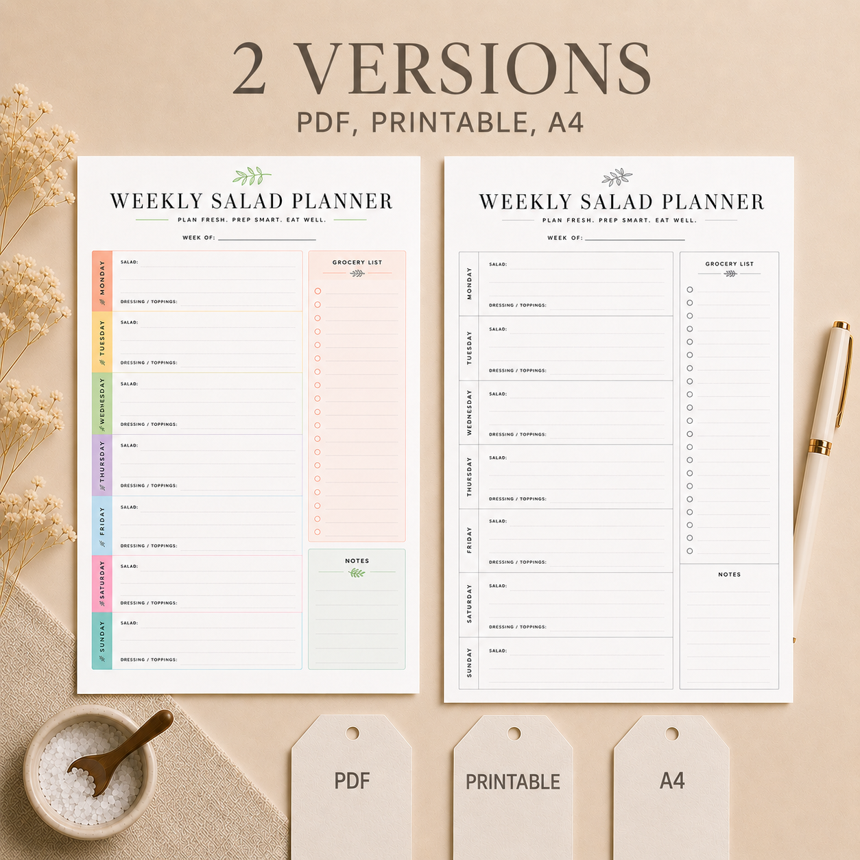 Weekly salad meal planner printable with grocery list