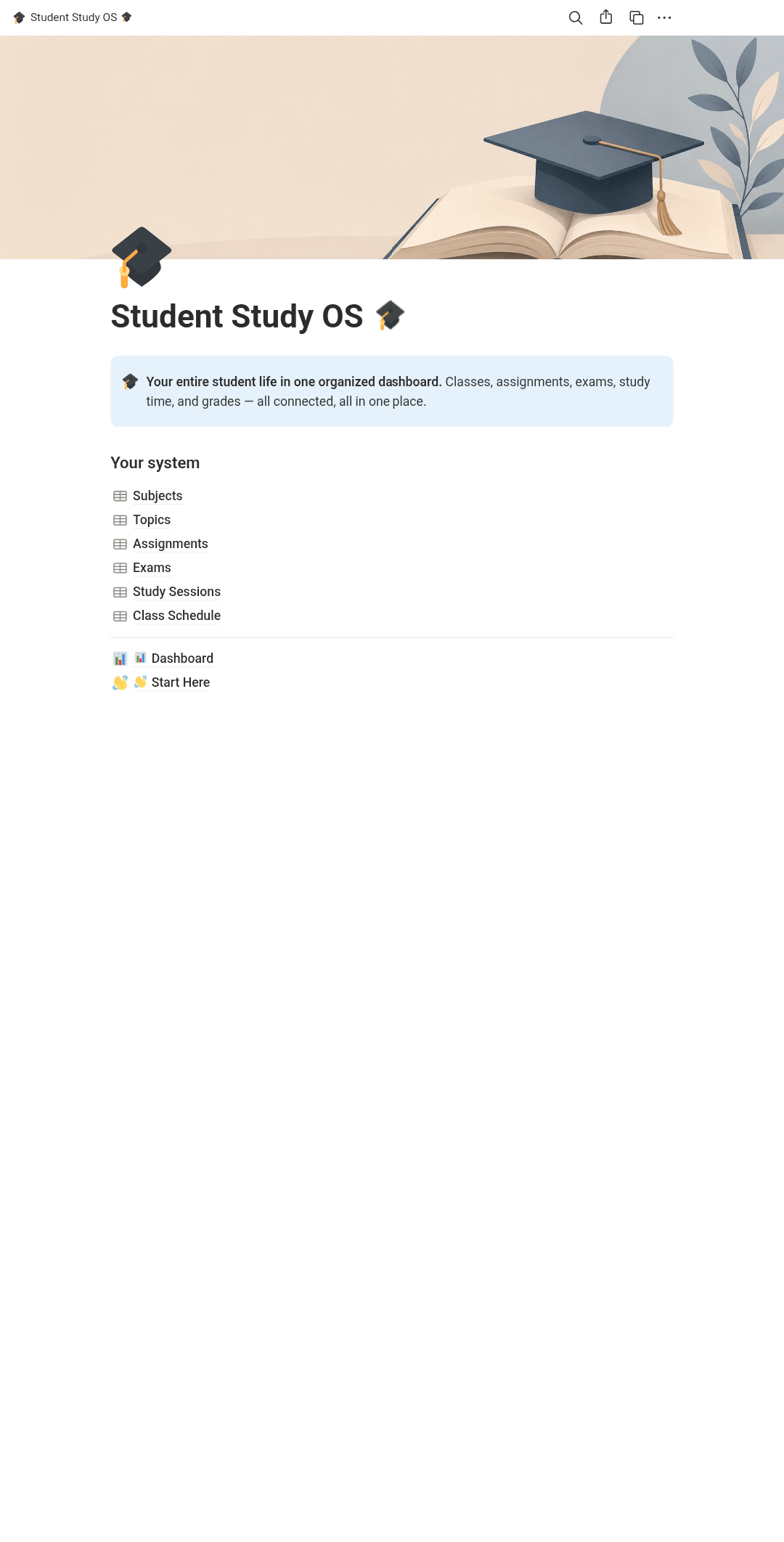 Student Study OS Notion template overview page