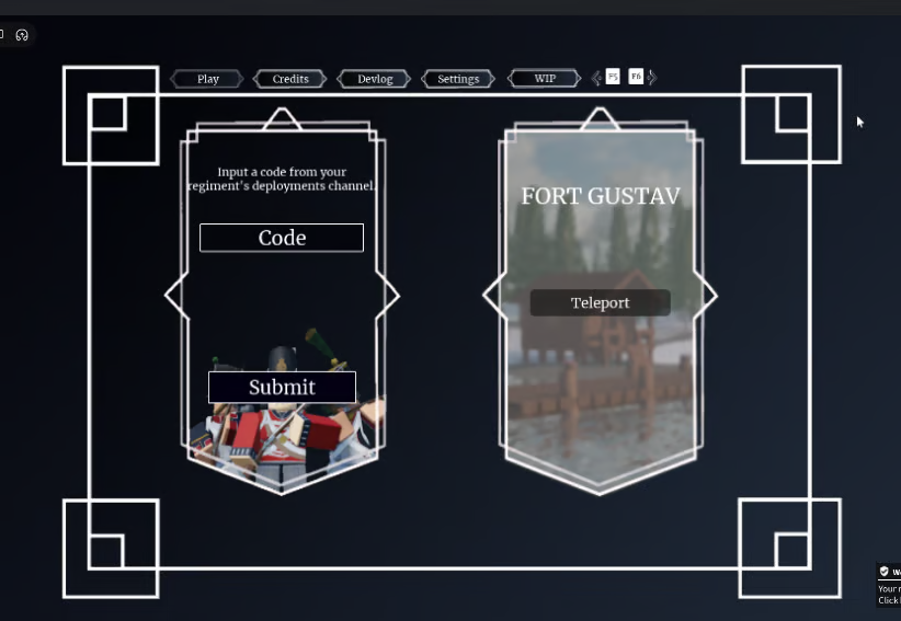 Napoleonic Wars Roblox main menu with deployment and teleport systems