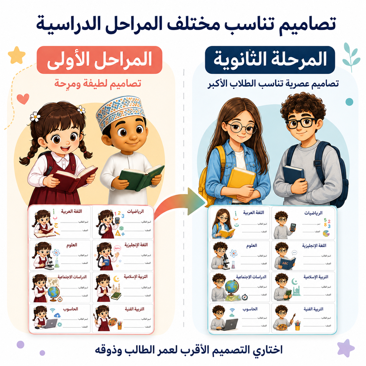ملصقات الكتب والدفاتر المدرسية | جاهزة للطباعة