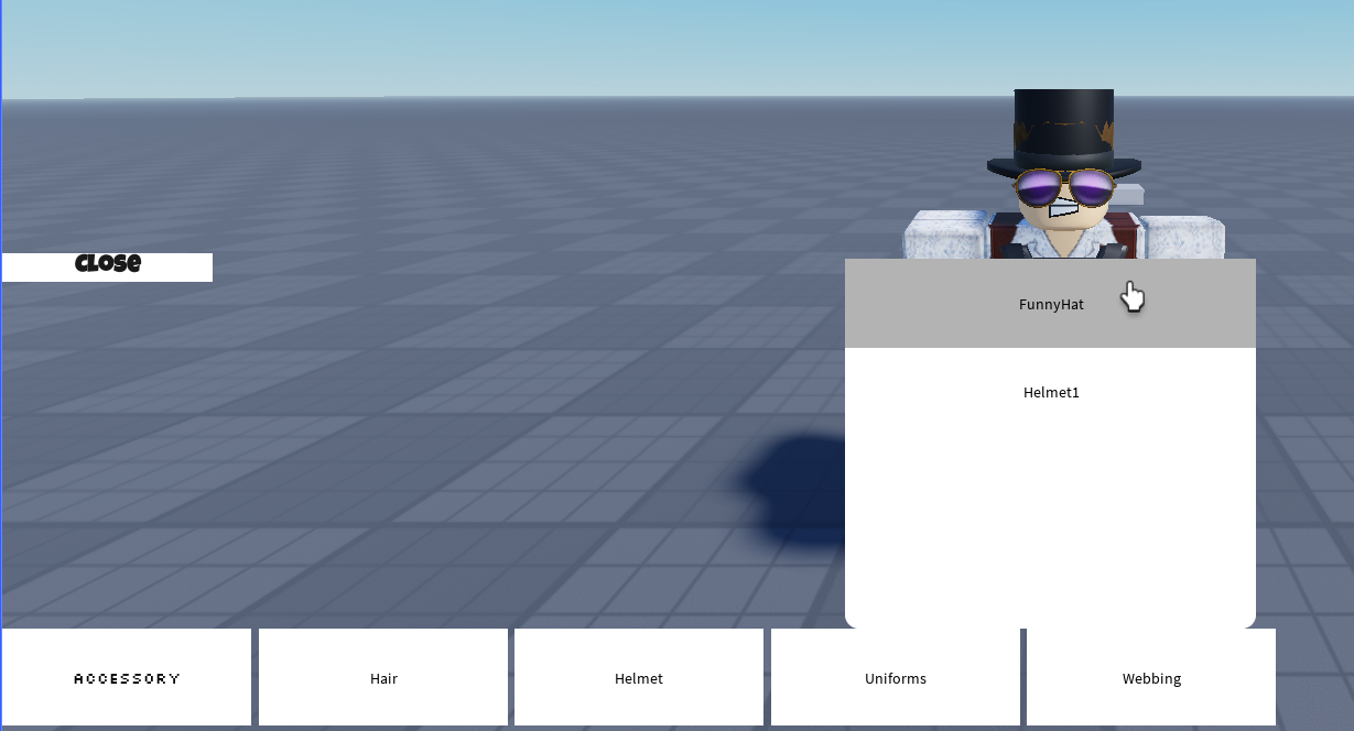 Roblox character customization system interface