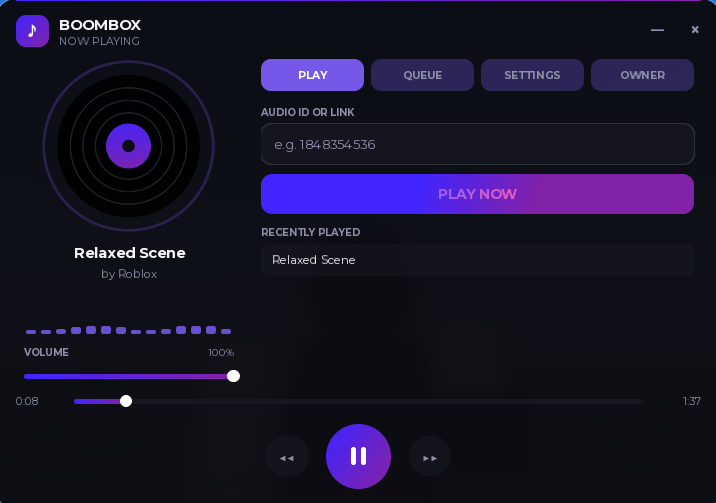 Roblox boombox with playlist and 3D audio