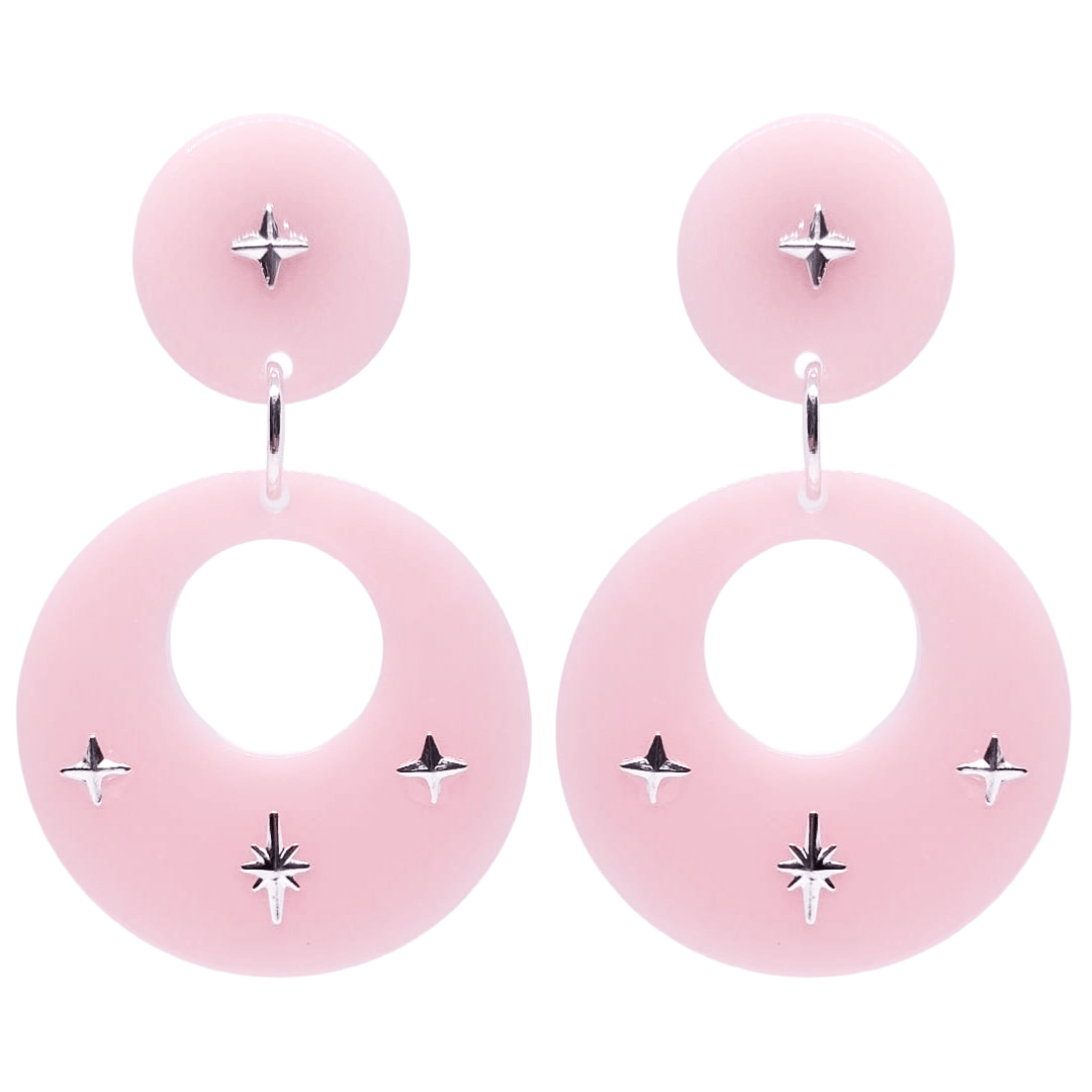 Retro Vintage Pinup Style Pink Hoop Earrings by Atomic Cat