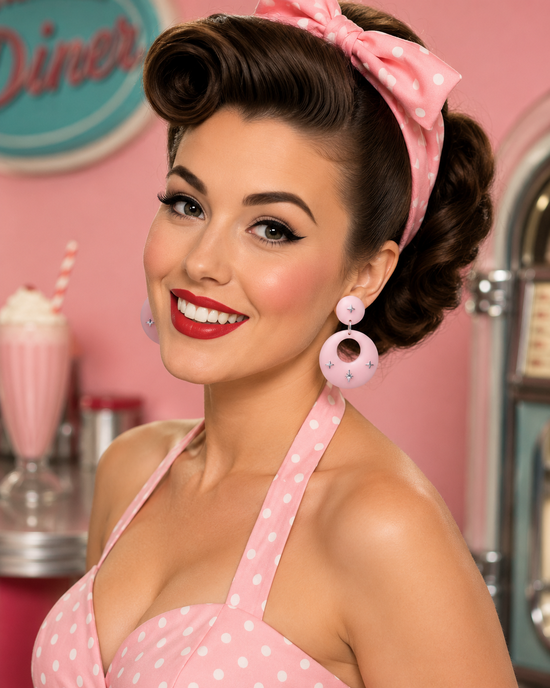Retro Vintage Pinup Style Pink Hoop Earrings by Atomic Cat