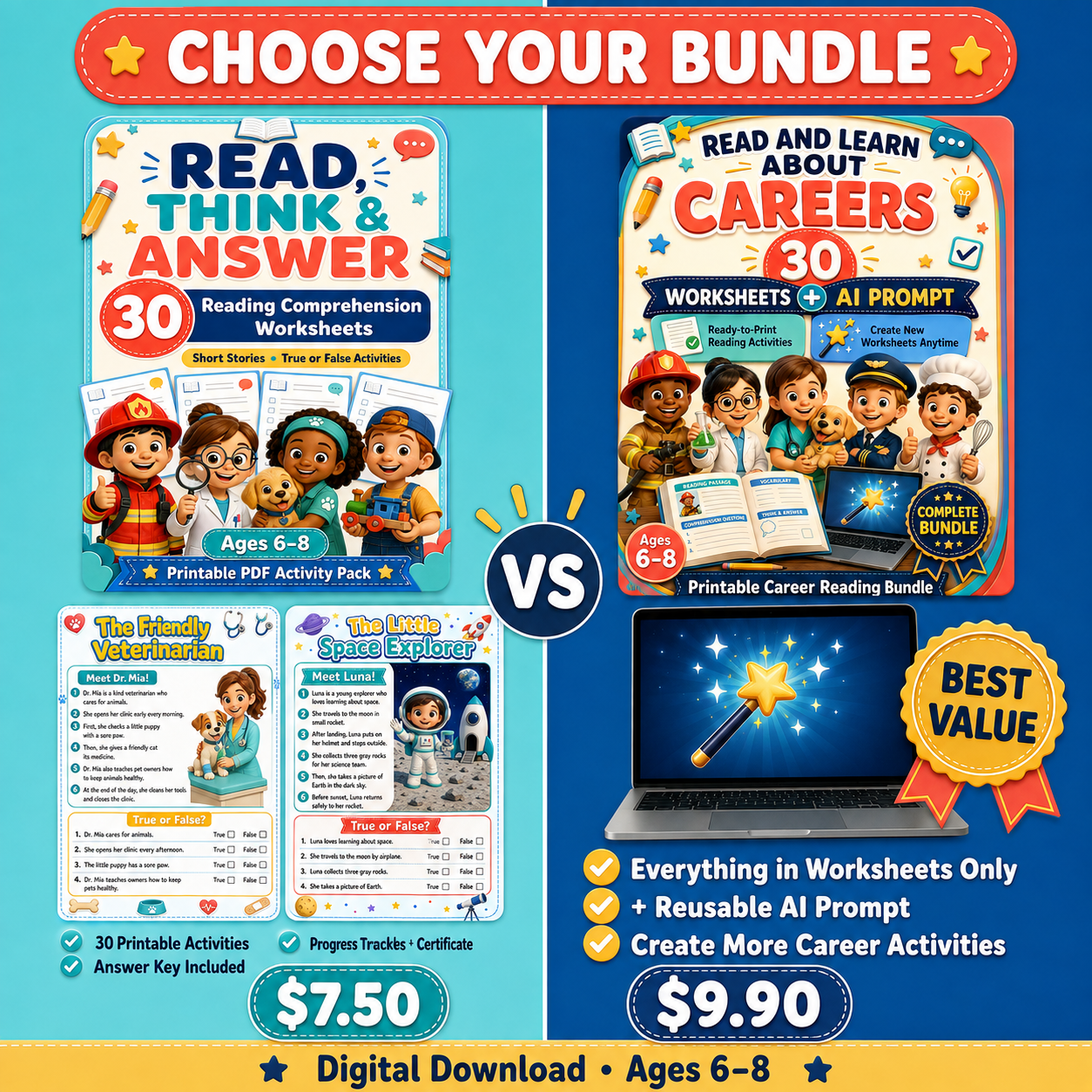 Help Your Child Read, Understand & Explore Careers | 30 Printable Activities + AI Prompt
