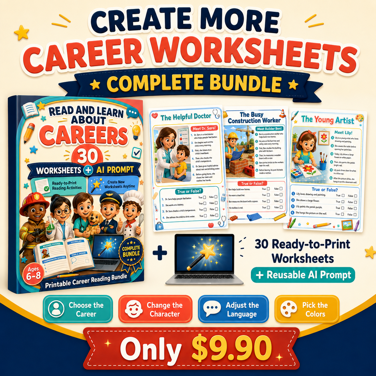Help Your Child Read, Understand & Explore Careers | 30 Printable Activities + AI Prompt