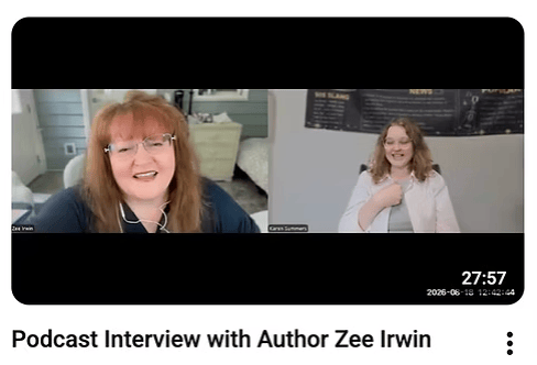 A photo of Zee Irwin with Karen during the first podcast Karen hosted. Steamy small town romance author Zee Irwin talks creative process: writing a chapter a day, plotting in the car, 50 books in 5 years & advice for new writers.
