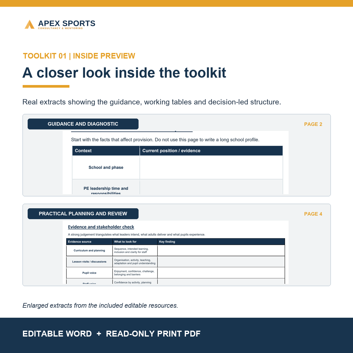 Preview pages from the editable PE provision audit and 90-day roadmap resources.