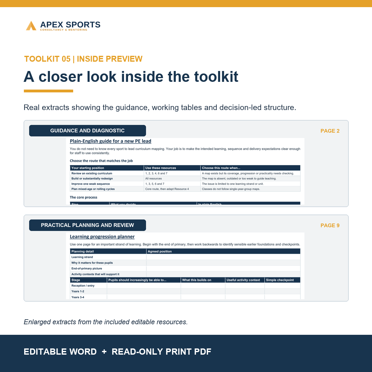 Preview of editable primary PE curriculum mapping and coverage review resources.